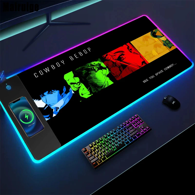 Mairuige Wireless Charging Mousepad Rgb Cowboy Bebop Anime Japanese Mat Gaming Accessories Desk Mat Mouse Mats Table Computer