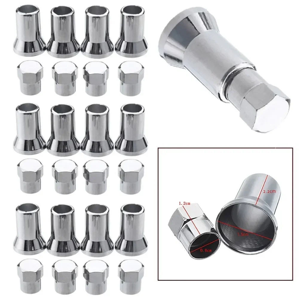 24pcs Silver TR413 Chrome Car Truck Tire Wheel Tyre Valve Stem Sleeves Hex Cap Car Truck Accessories Stem Sleeves 1.2*0.8cm