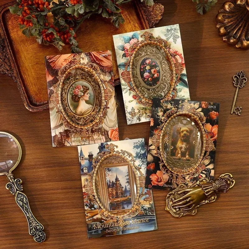20Pcs PET Handbook Material Decoration Collage Base Sticker Supplies Scrapbook Cut 139*89mm Stationery Sticker Baroque Memory