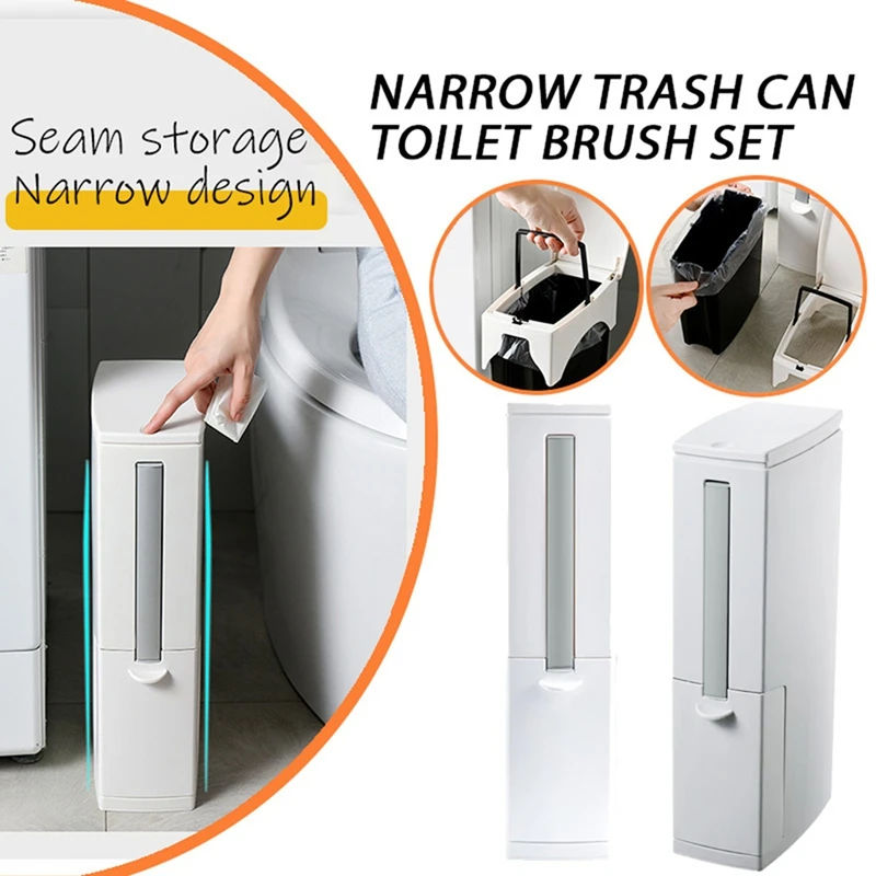 Garbage Bin Toilet Brush Set for Narrow Design,Kitchen Trash Bin Bathroom Trash Can Belt Toilet Brush Household Retail