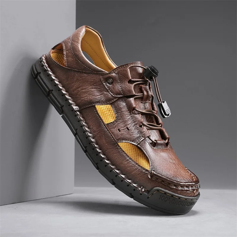 Handmade Men's Sandals Summer Breathable Men Casual Walking Shoes Fashion Roman Sandals Platform Outdoor Travel Driving Shoes
