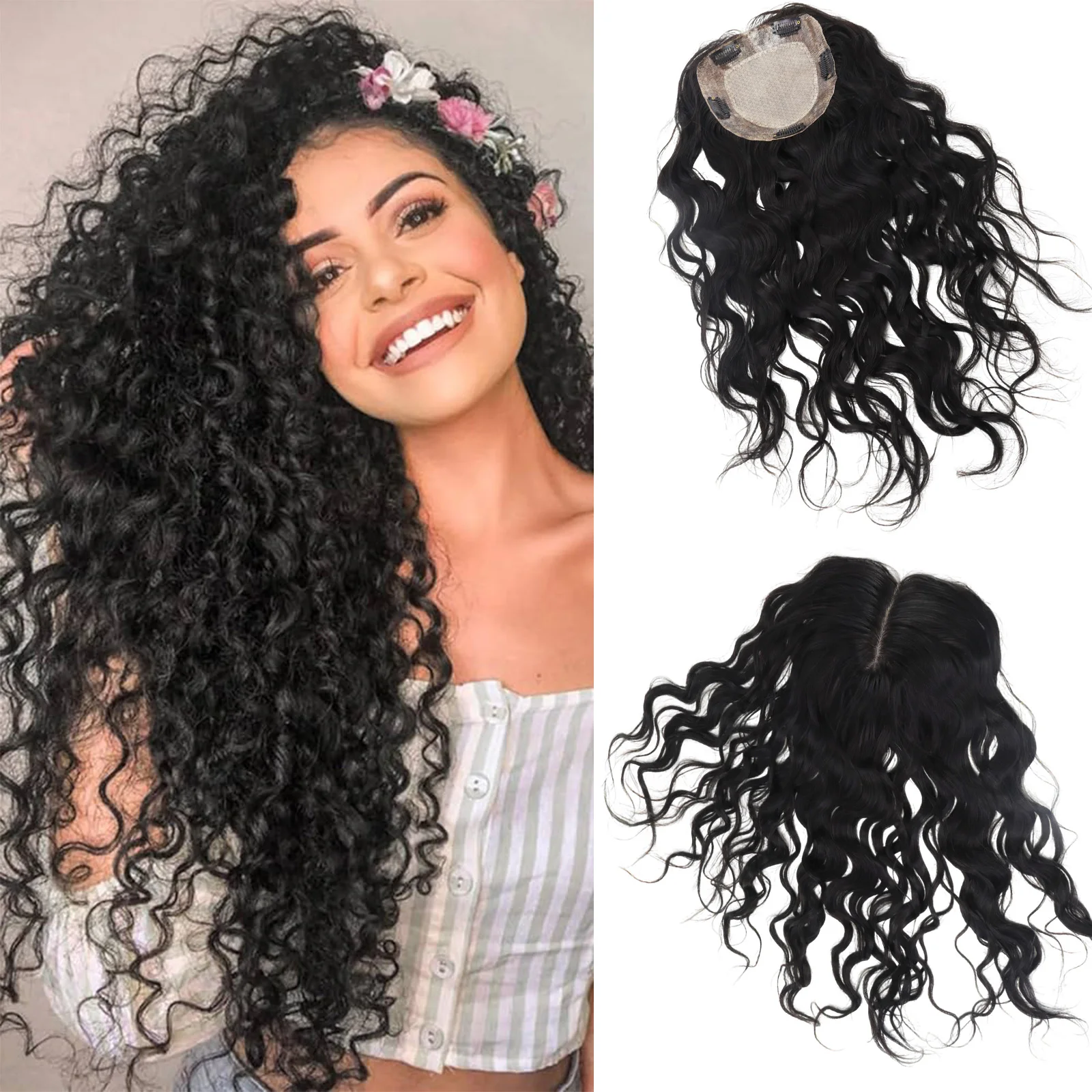 

Накладка для волос 15x16 см, прямые волосы, шелковая основа, 100% натуральные волосы Реми, 150% высокая плотность, для женщин, с полиуретановым ободком и застежками-клипсами