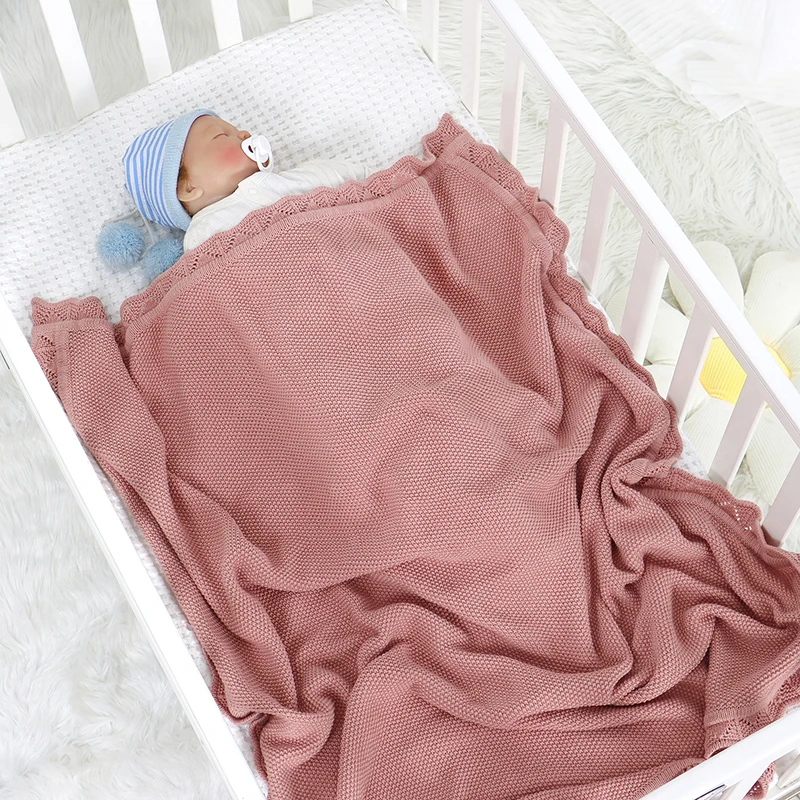 Baby Blankets Cotton Knitted Infant Stroller Swaddle Super Soft Fashion Ruffles Wrapping Newborn Boy Girl Bedding Quilt 100*80CM