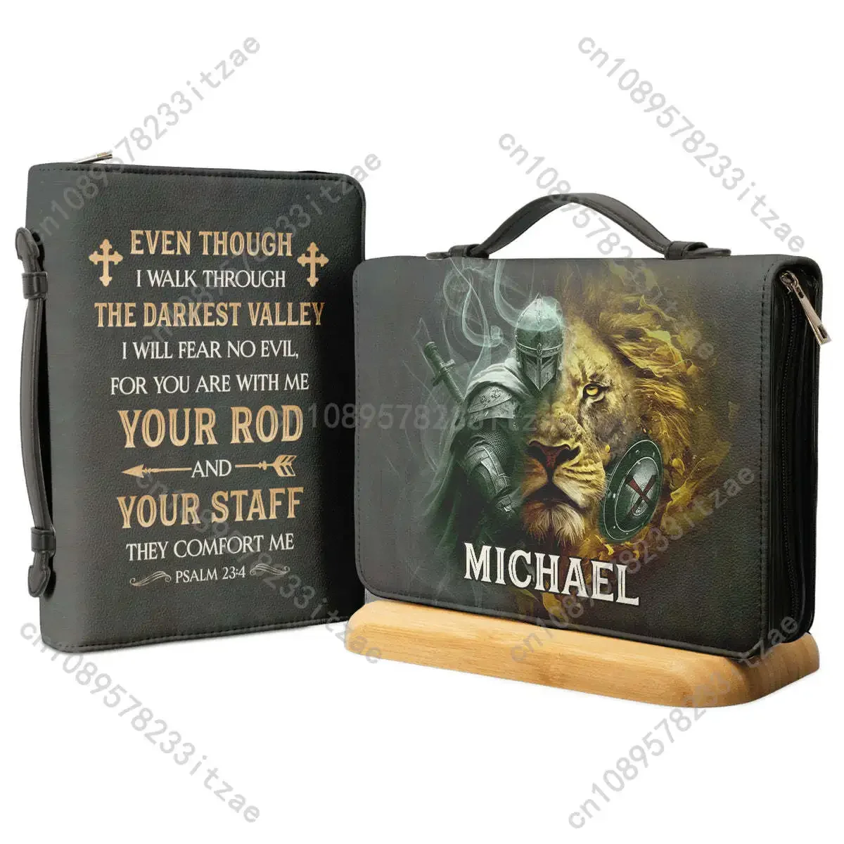 Lion Design Leather Bible Cover Case for Women Practical Zippered Handle Handbags Study Book Boxes Book Holy Storage Boxes Gifts