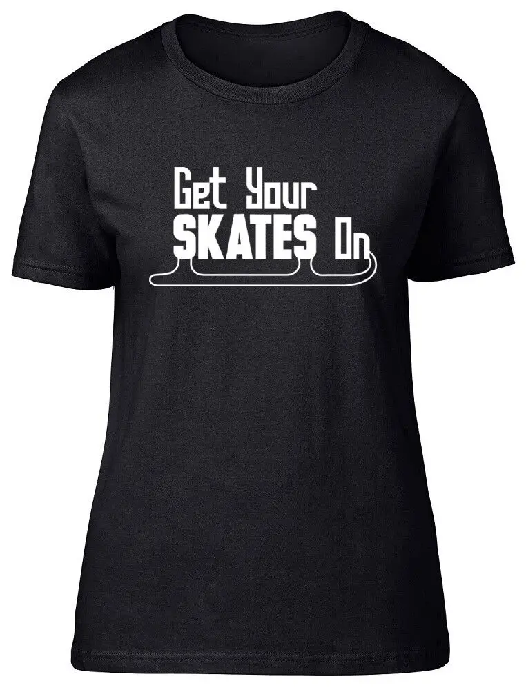 Get Your Skates On Ice Skating Womens Ladies Fitted T-Shirt Anime Graphic T-shirts For Men