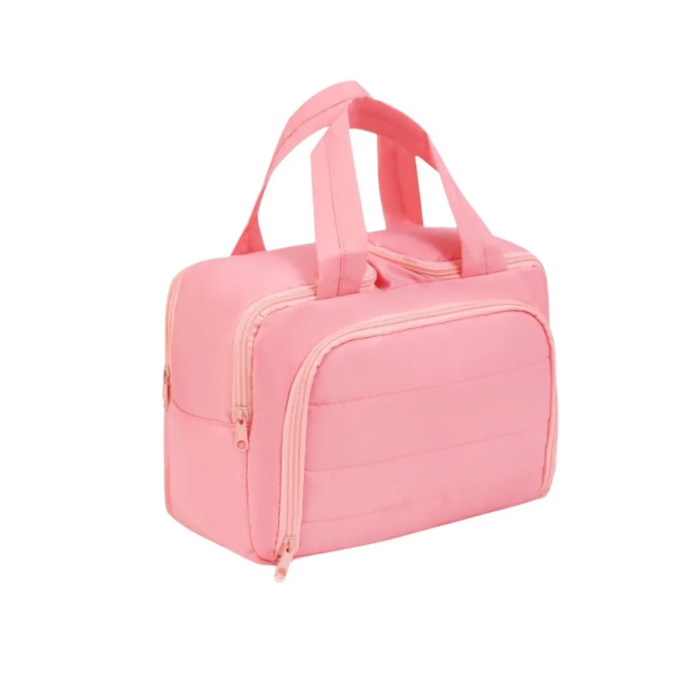 Multipocket Design Cosmetic Handbag Double Side Open Comfortable Handle Travel Toiletry Bag Checkered Pattern Double Zipper