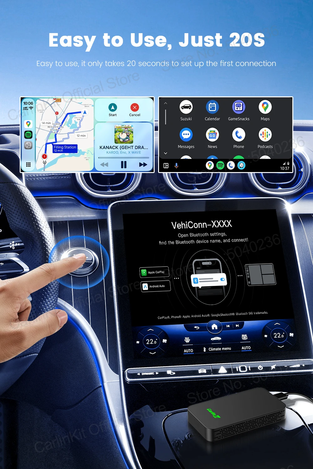 CarlinKit 5.0 C2Air 2-in-1 CarPlay Android Auto Wireless Adapter für kabelgebundene CarPlay- und Android-Auto-Fahrzeuge, Online-Upgrade, Plug & Play – Detail 8