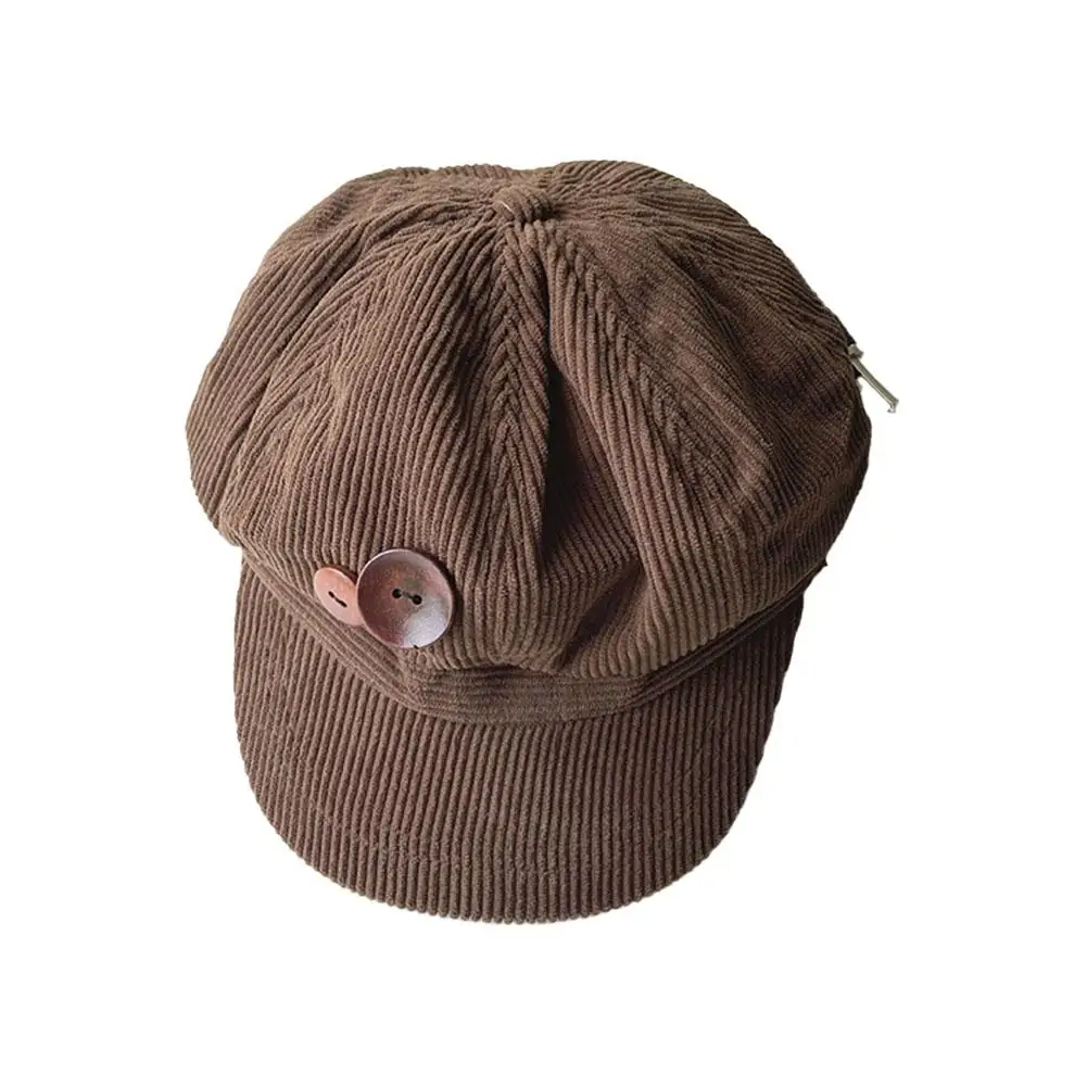 Retro Knopf Cord Achteckige Kappe Für Frauen Maler Künstler Hut Japanische Mädchen Braun Schirmmützen Herbst Winter Berets – Detail 18