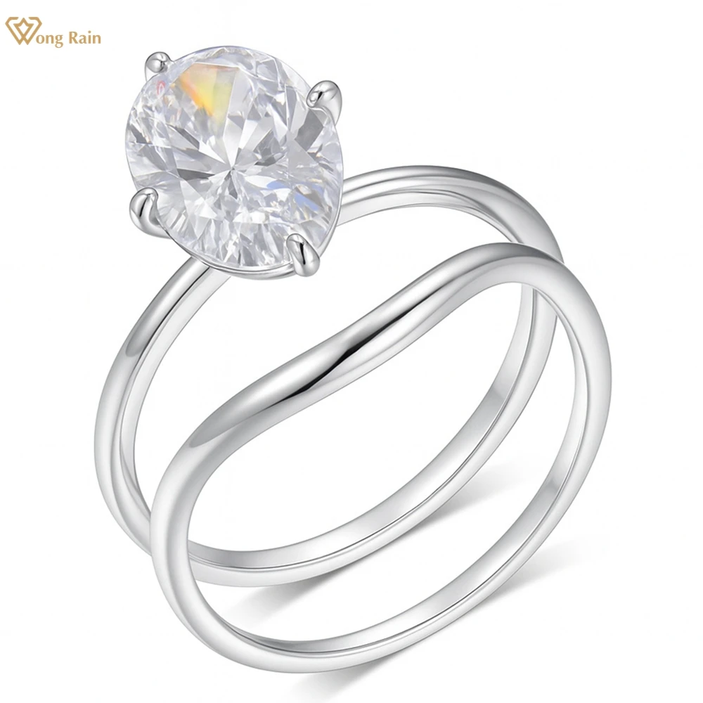 

Wong Rain 925 Sterling Silver 3EX VVS1 D Oval Cut 4.5 CT Real Moissanite Diamonds Gems Engagement Ring Sets Fine Jewelry 2Pcs