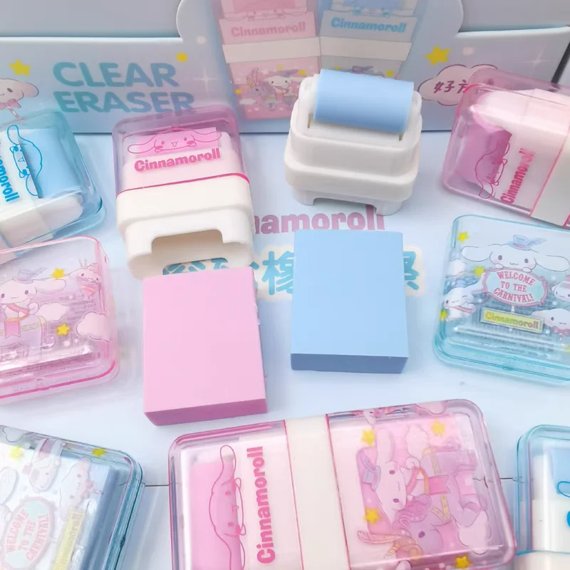 Kawaii Pencil Eraser Cartoon Animal Themed Roller Colorful Rectangle Eraser Mymelody Kuromi Cinnamoroll Pochacco Pencil Rubber