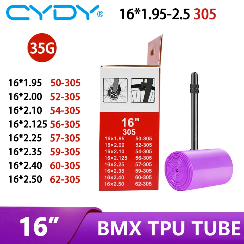 CYDY TPU Bike Inner Tube Camera 16 ”305 16x1.95 2.0 2.125 2.25 2.35 2.4 2.5 Inch Valve 45mm BMX Bicycle Tire pneu Cycling Tyre