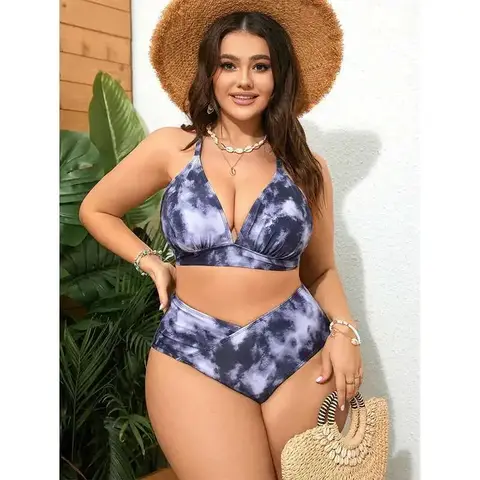 Blunt Style Plus Size Split Swimsuit for Women, Sexy Bikini, New Tight Fit Gathered High Waisted Beach Swimsuit for Women Y2k