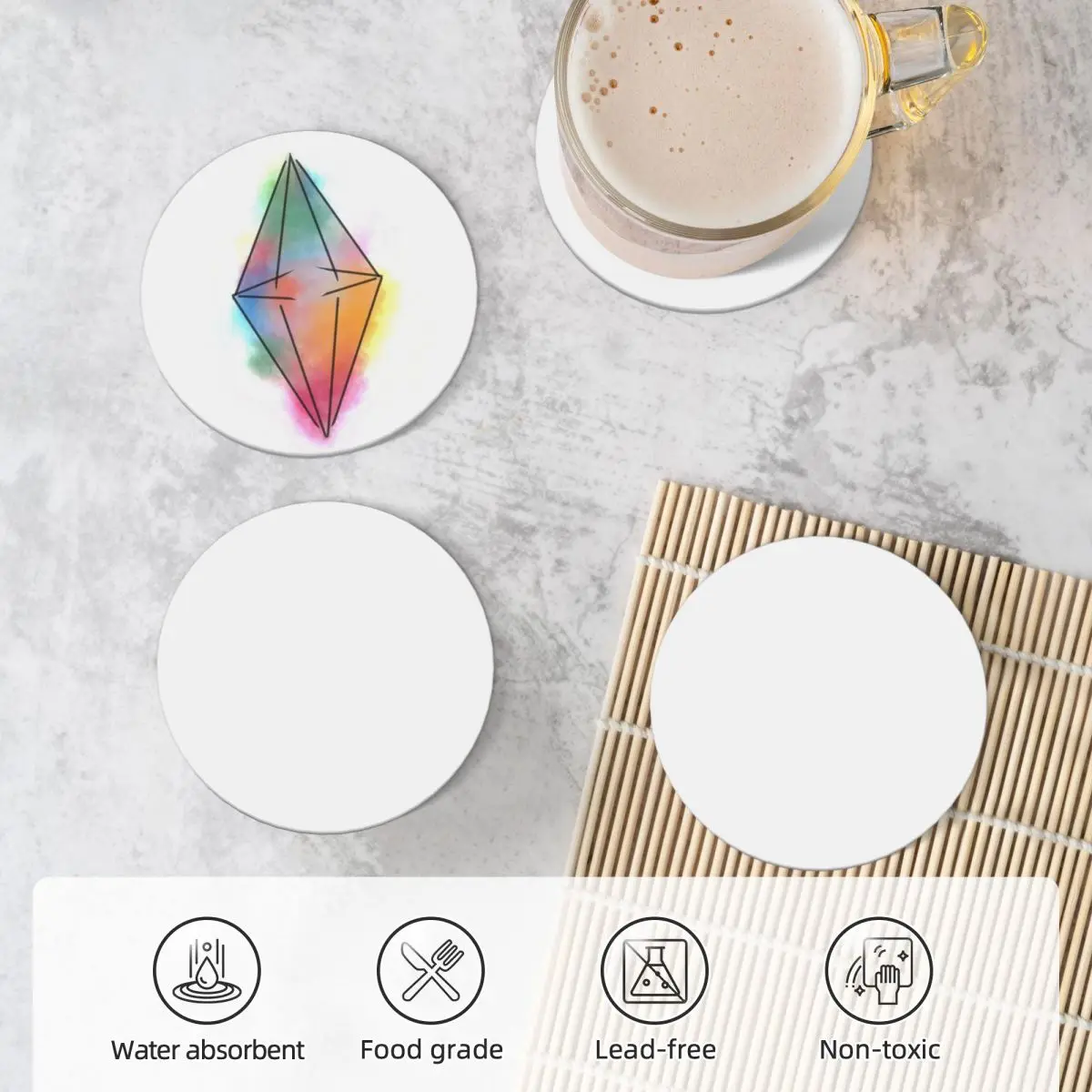 Watercolor Plumbob Ceramic Coasters (Set of 4) anti slip black cute cup Cup for tea Coasters