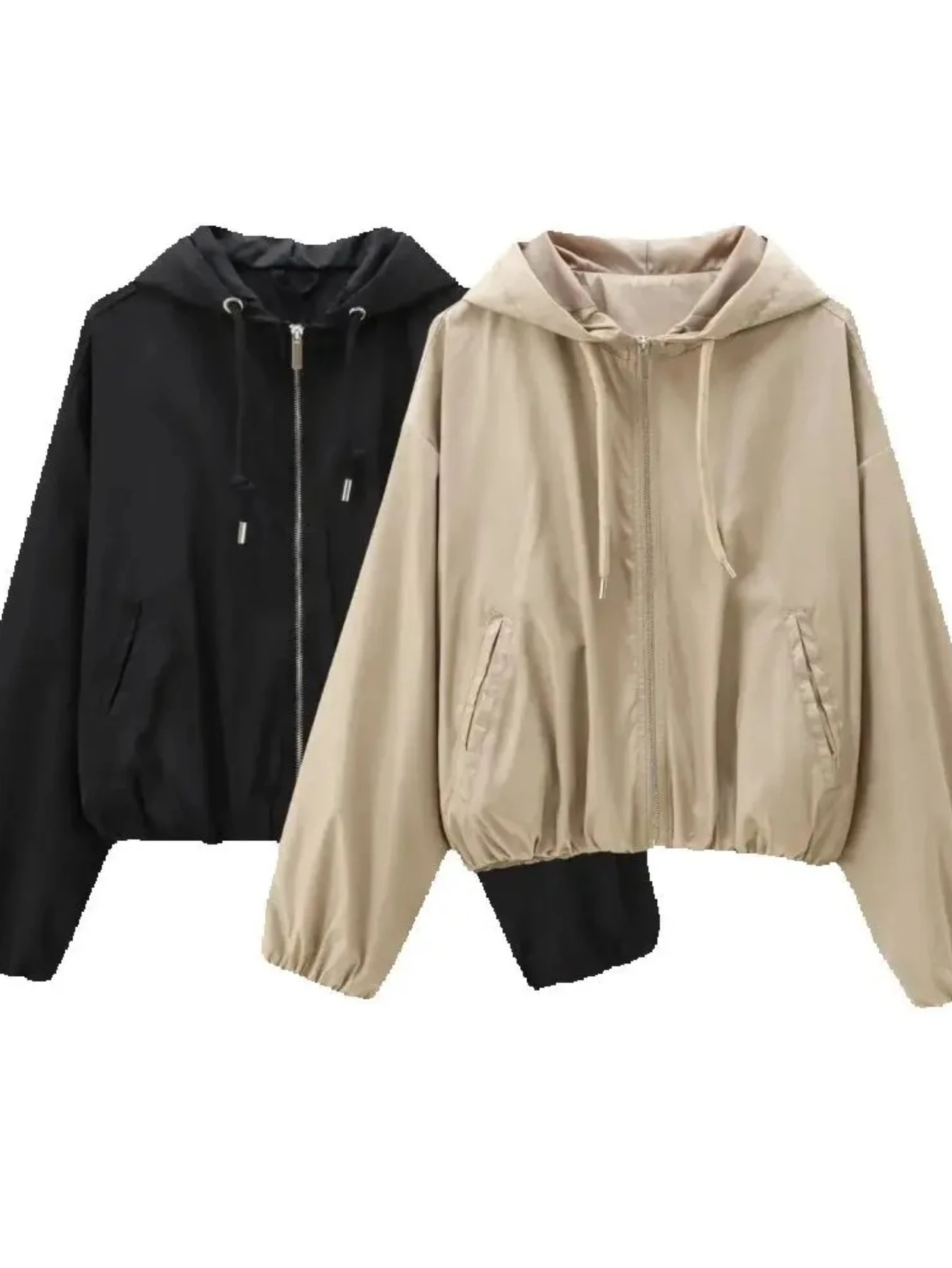 

Autumn/Winter New Fashion JacketWomen's Seam Loose Top Hooded Long Sleeve Drawstring Zipper Pocket