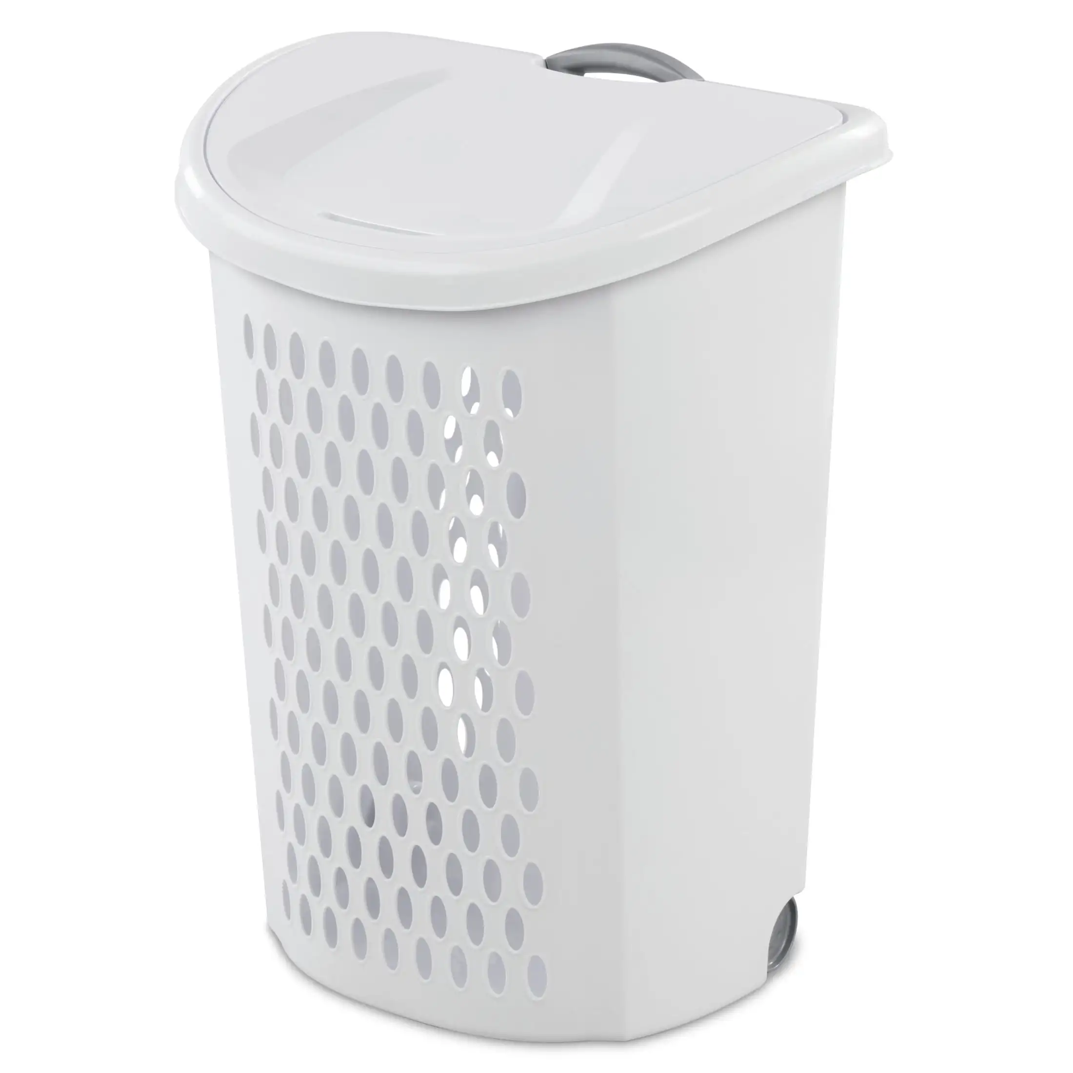 

Wheeled Hamper Plastic Adult White Smooth Gliding Wheels To Easily Transport Laundry Retractable Handle Flip Top Lid