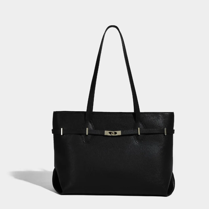 

Черная большая сумка с поясом и двойной ручкой, женская новая сумка через плечо в стиле ретро 2025 года, кошелек через плечо большой вместимости для поездок на работу