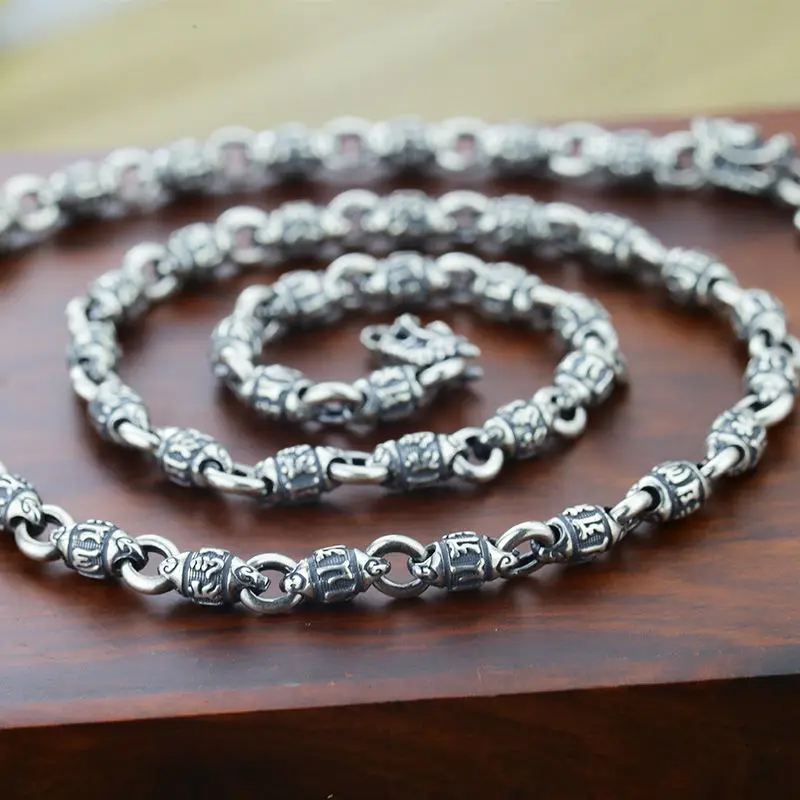

New S999 sterling silver Trend Personality Ethnic Style Six Character Mantra Chain Hip Hop Punk Chain Men and Women Bracelet