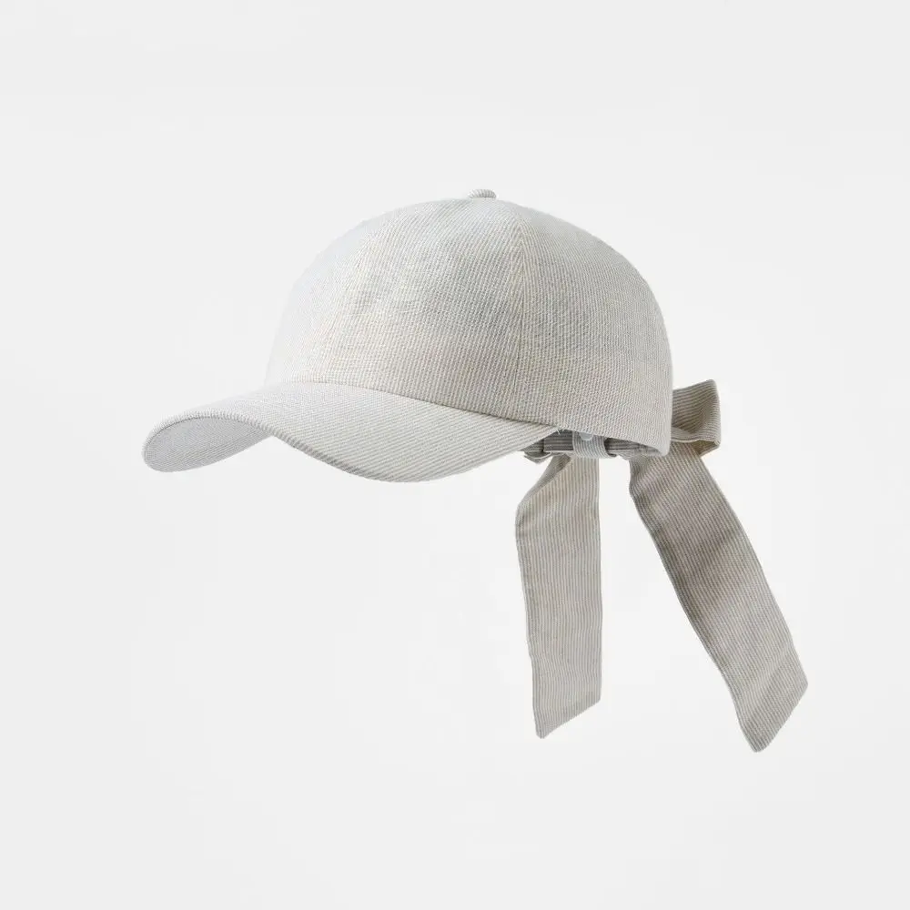 Breathable Bow Tie Sun Hat Lightweight Cotton Linen Women Baseball Cap Adjustable Outdoor Travel Curved Brim Hat Outdoor Wear