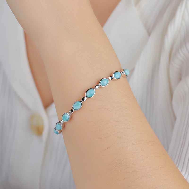 XYOP Natural Larimar Blue Oval Classic Bracelet Burning Christmas, Warm For Love, Warm Winter Praise