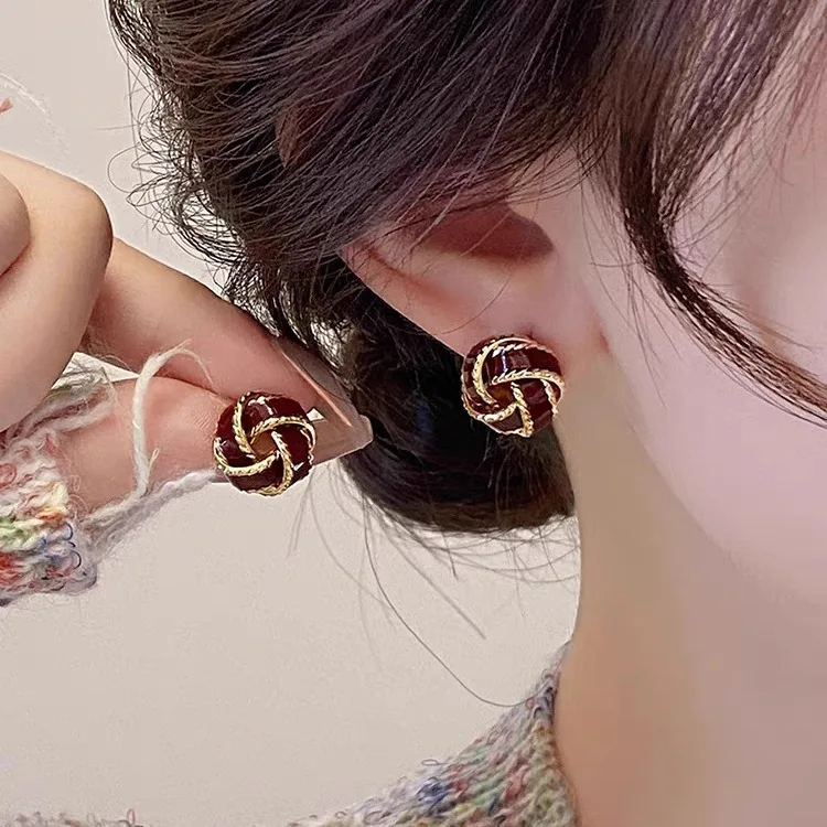 Poupular Red Velvet Hoop Earrings for Women 2024 New Oversized Exquisite Red Brown Khaki Color Simple Round Circle Girl Earrings