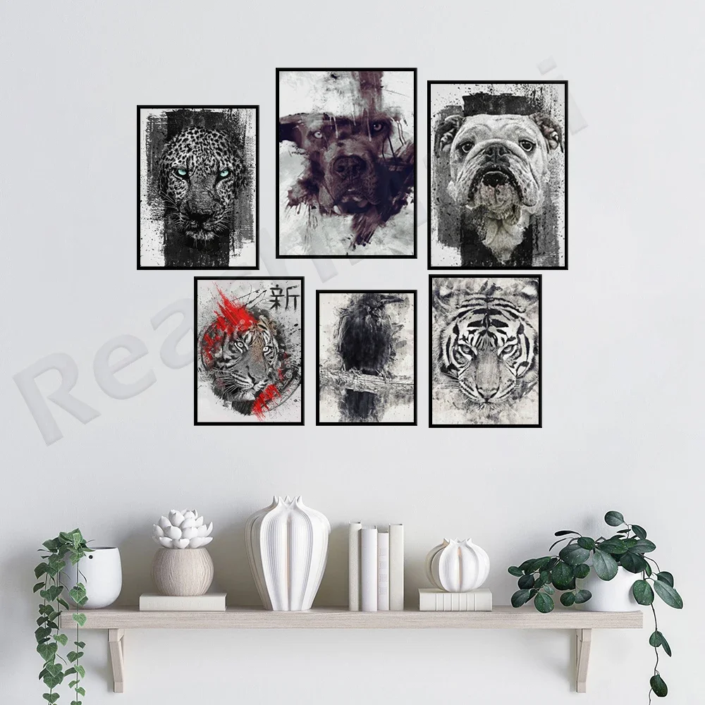 LEOPARD Dark,TIGER,SHEPHERD,TRASH PANDA,OWL,PANDA,CROW, TIGER Dark Splatter ,WATERCOLOUR WOLF Painting,   poster prints.