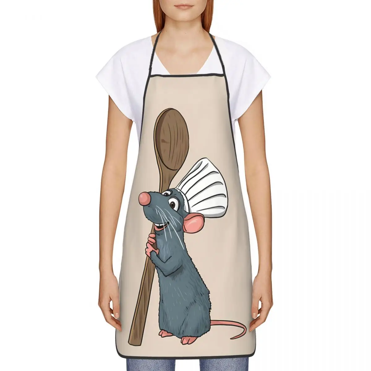 Unisex Remy The Little Chef Bib Apron Adult Women Men Chef Tablier Cuisine for Kitchen Cooking Ratatouilles Painting