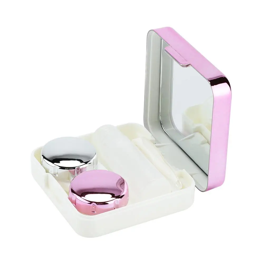 Travel Makeup Mirror & Contact Lens Case Organizer Set - Cute Eye Lens & False Eyelashes Box with Reflective Cover