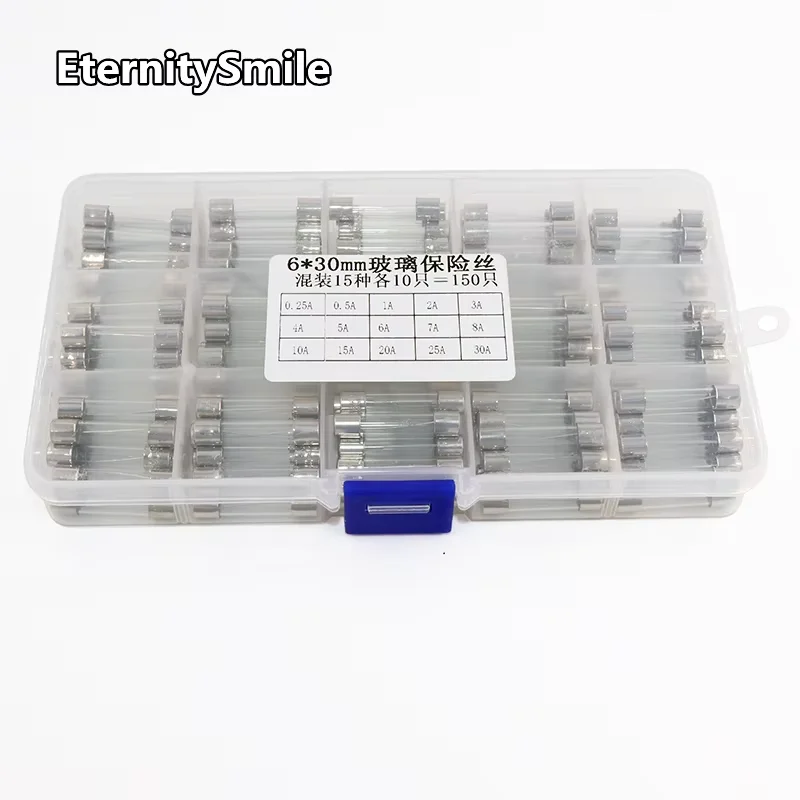 

15Kinds 150pcs 6*30 Fast-blow Glass Tube Fuses Car Glass Tube Fuses Assorted Kit 6X30 with Box fusiveis 0.1A-30A Household Fuses