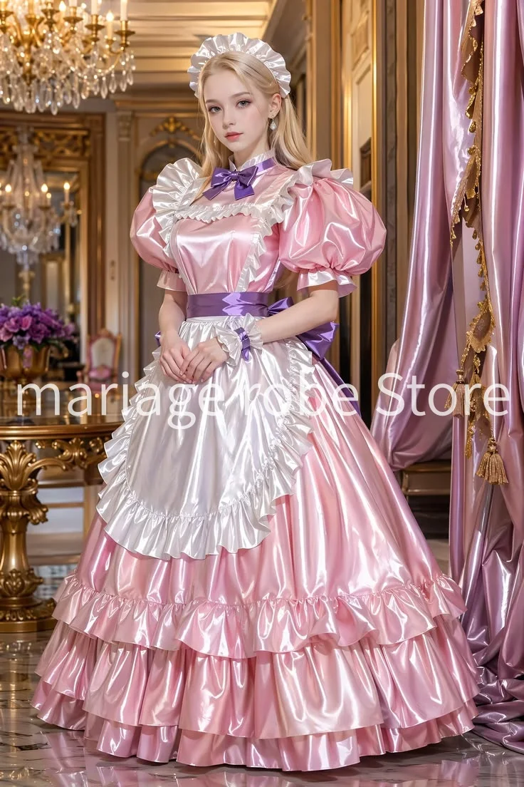 Vestido de Dama de Honor Blanco y Rosa Brillante, Disfraz de Fiesta, Vestido de Noche con Mangas Abullonadas y Falda con Volantes, Estilo Azalea Trail, Personalizado