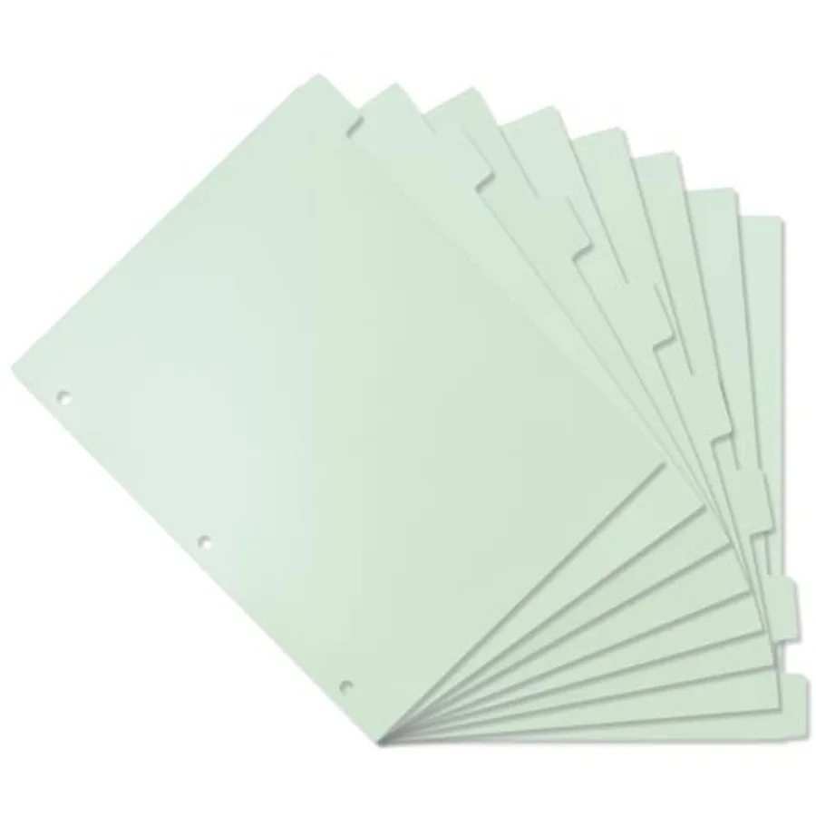 Green 8-Tab Letter Size Plastic Dividers for 3 Ring Binder, 8 Tab Plastic Dividers, Binder Separators with Tabs, Binder Tabs Di