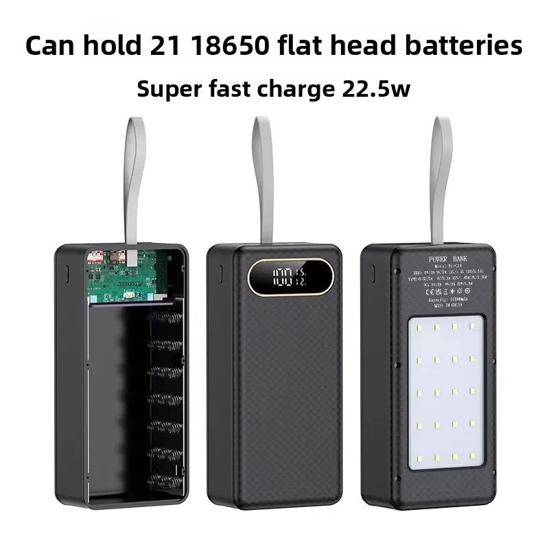Pudełko do samodzielnego montażu na 21 baterii 18650, powerbank z szybkim ładowaniem 22,5W, obudowa z podwójnym USB, ładowarka USB-C i DC do iPhone'a z diodą LED — zdjęcie produktu 6