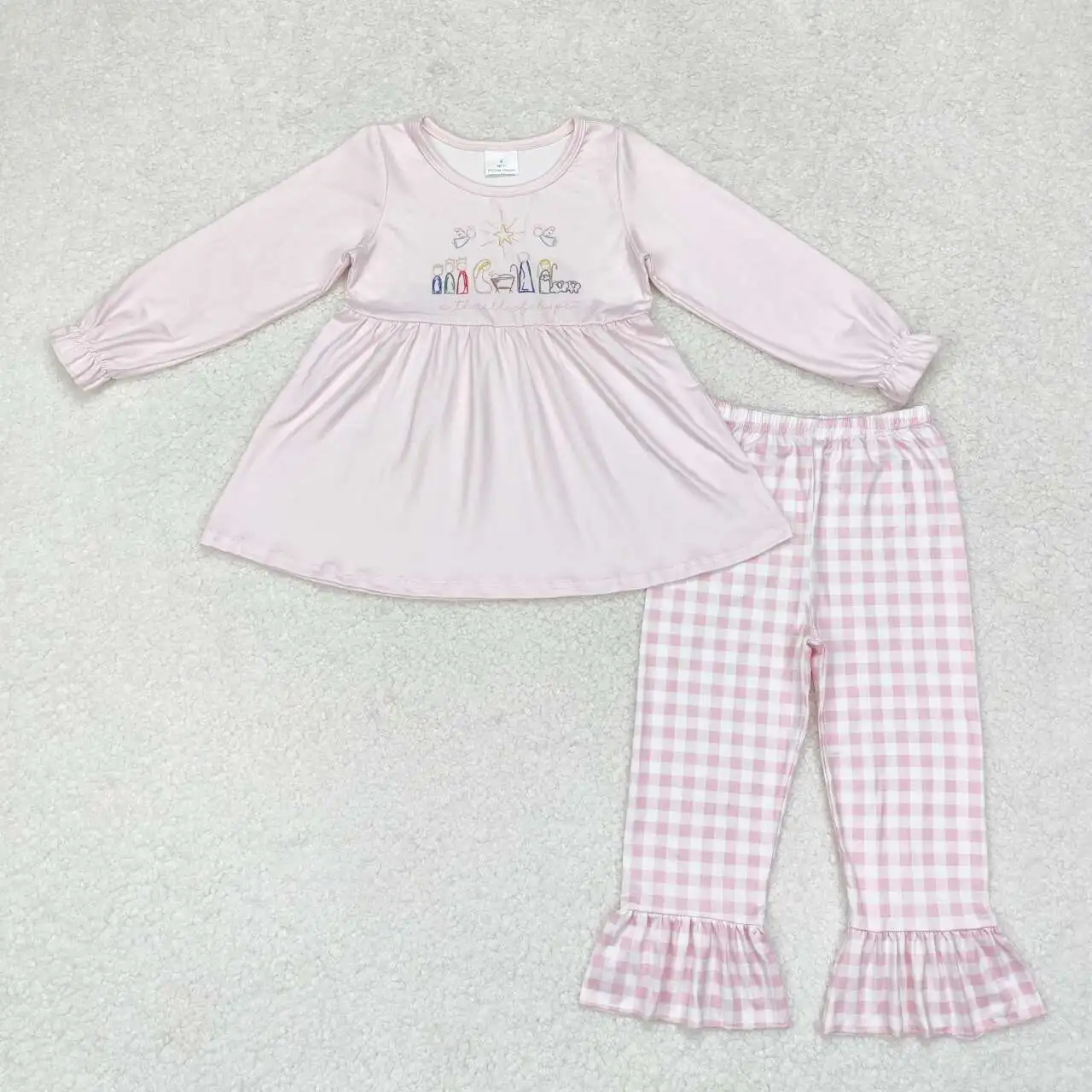 

Toddler girls pink Jesus Clothing Kids long Sleeves pink plaid pants Set Children hot sale outfits boutique wholesale clothes