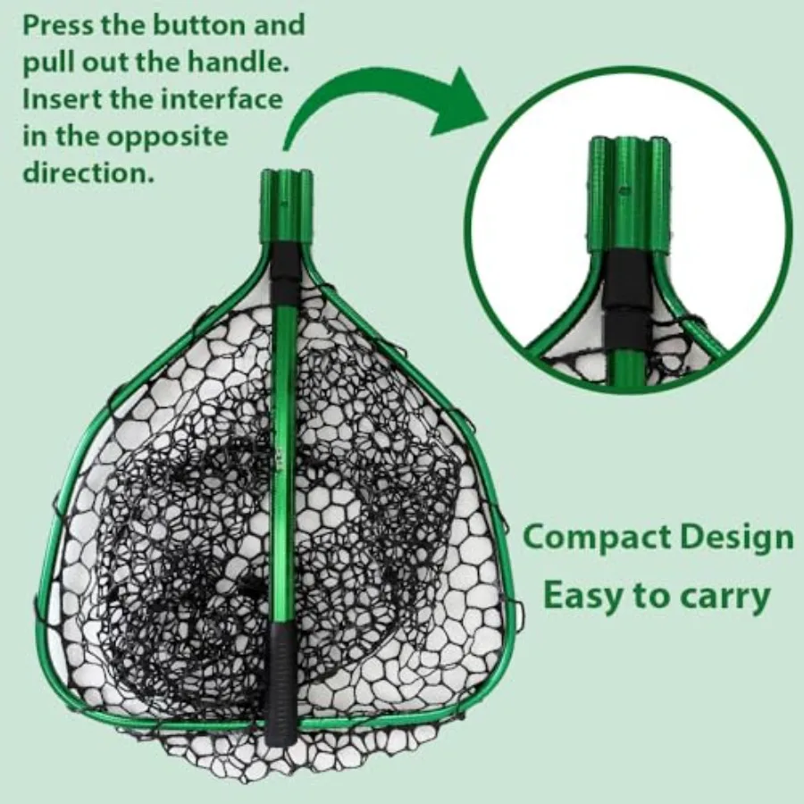 Telescopic Fishing Landing Net 3.6 5 ft — 17" x 19" Large Hoop, 21" Deep Silicone Rubber Mesh, for Freshwater and Saltwater, Gr - view 5