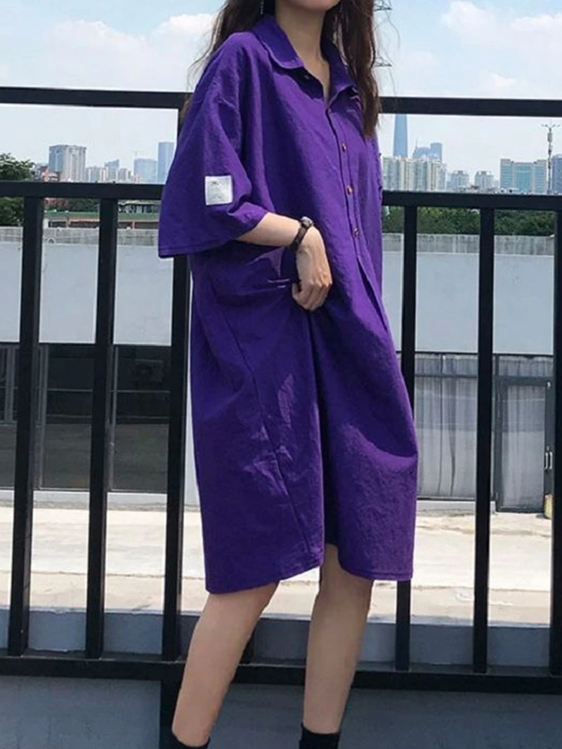 T-shirt d'été pour femmes, grande taille, Dr ort Sve Midi Dr Bla, longueur aux genoux, col irt, coupe confortable