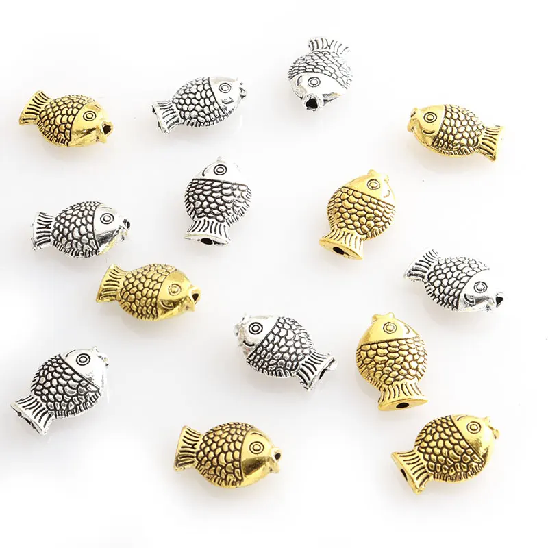 10pcs Zinc Alloy Fish Shape Spacer Beads Cute Fish Metal Loose Bead for Jewelry DIY Bracelets Necklace Making Accessories Crafts