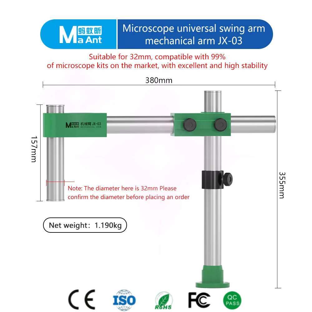 

MaAnt JX-03 Mechanical Arm Kit Compatible with 99% Microscopes 360° Rotation Bracket Kit Quick Installation Space-Saving Design