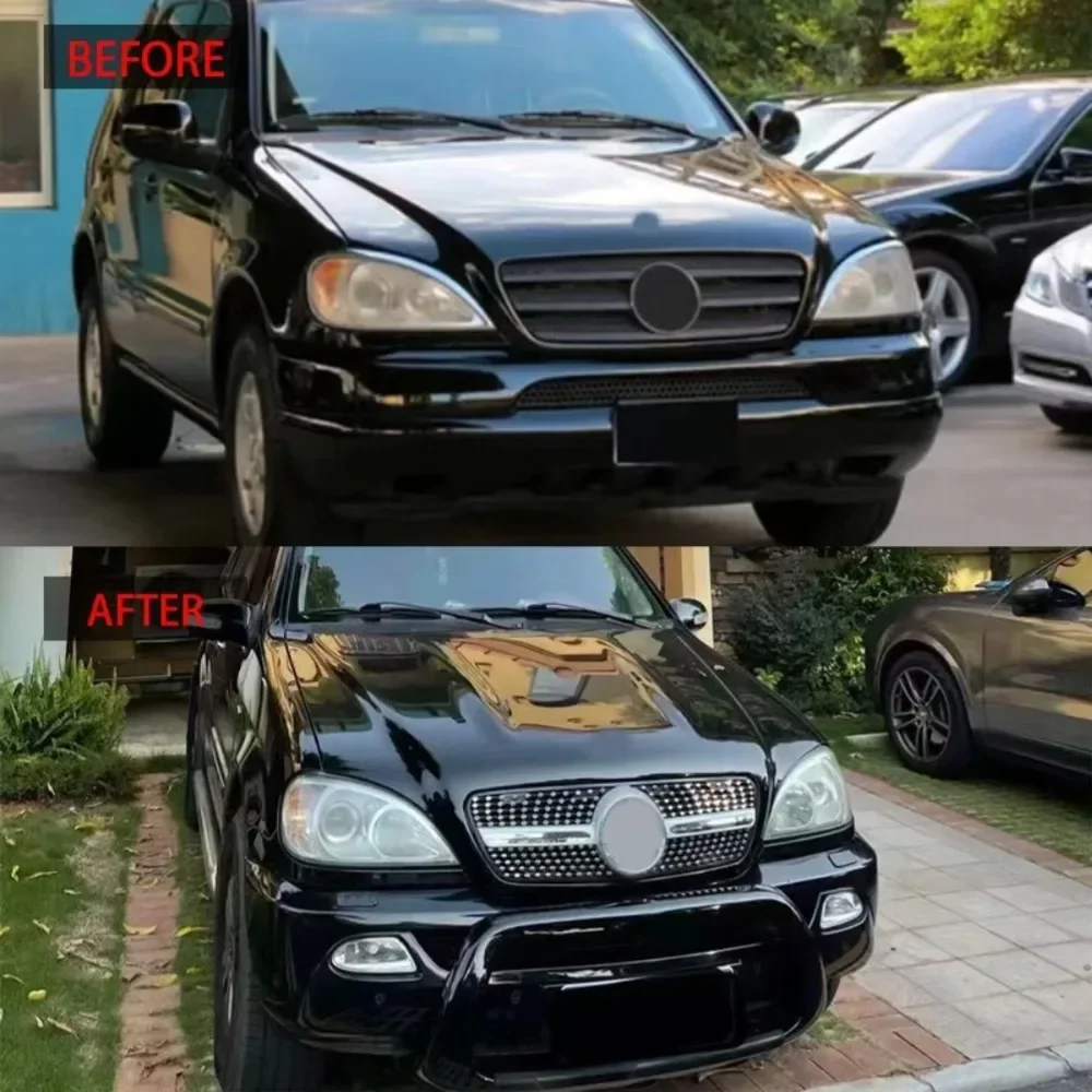 For Mercedes W163 ML320 ML350 ML270 ML400 ML430 1998-2004 Diamond GT Style Front Bumper Grille Plastic Mesh Racing Grill Cover