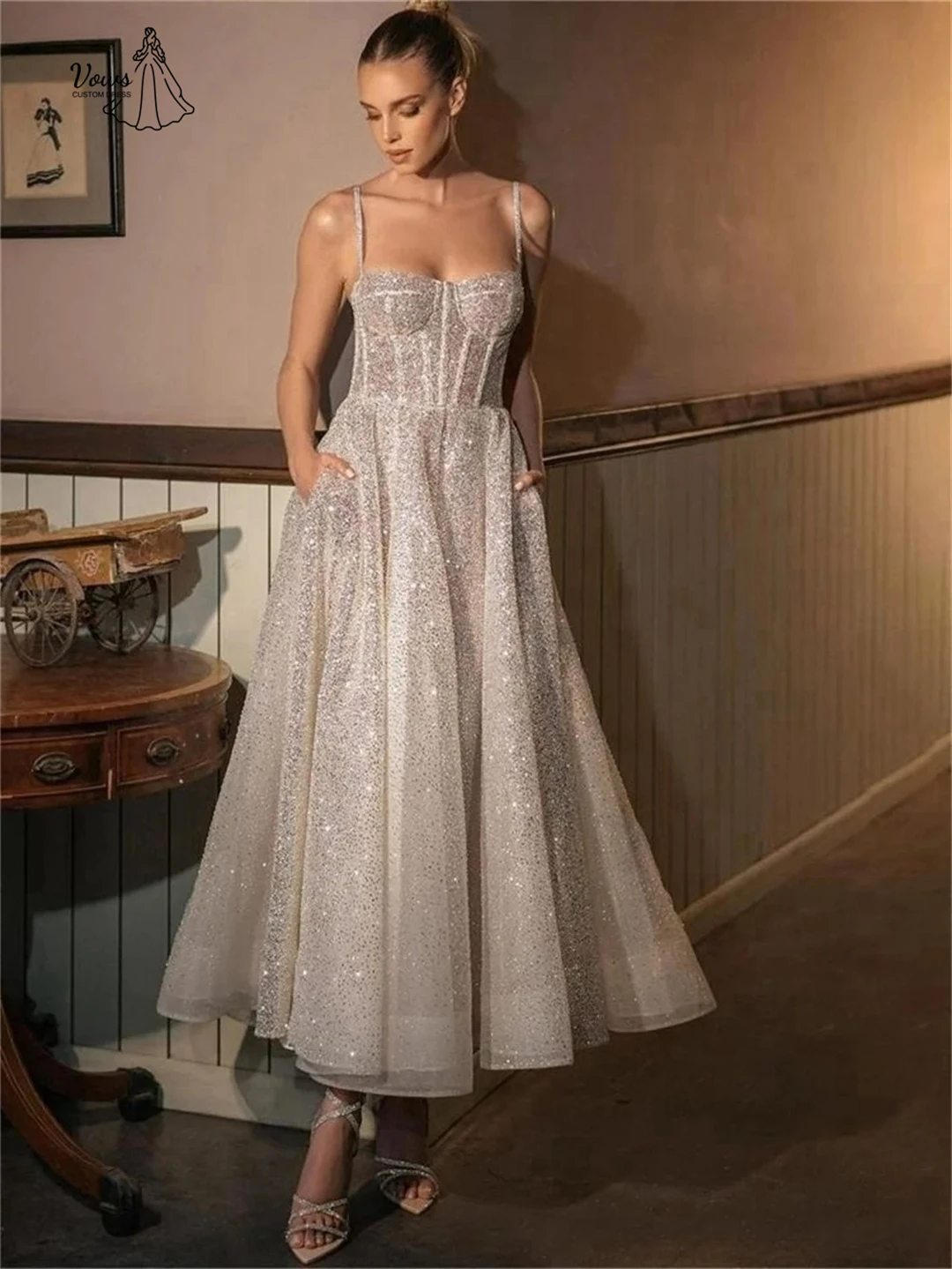

Vows Custom Made Luxurious Evening Dresses 2025 Ball Gown Dress Line A Elegant Dress Luxury Dresses for Party Sequins Sling Prom