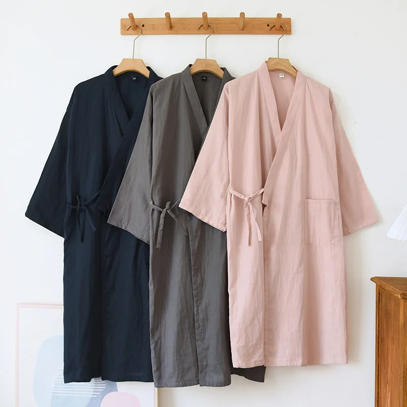 2026 Frühling und Herbst Neue Japanische Kimono-Robe für Paare, 100% Baumwolle, Bademantel für Männer und Frauen, Lockerer Dampfbad-Mantel – Detail 2