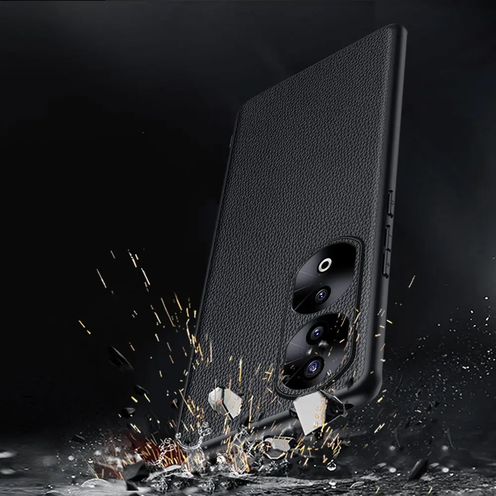Genuine Leather Case For Honor 90 Case 3D Lens Real Leather Coque for Honor 90 Pro Cover Luxury Full Coverage Phone Protector