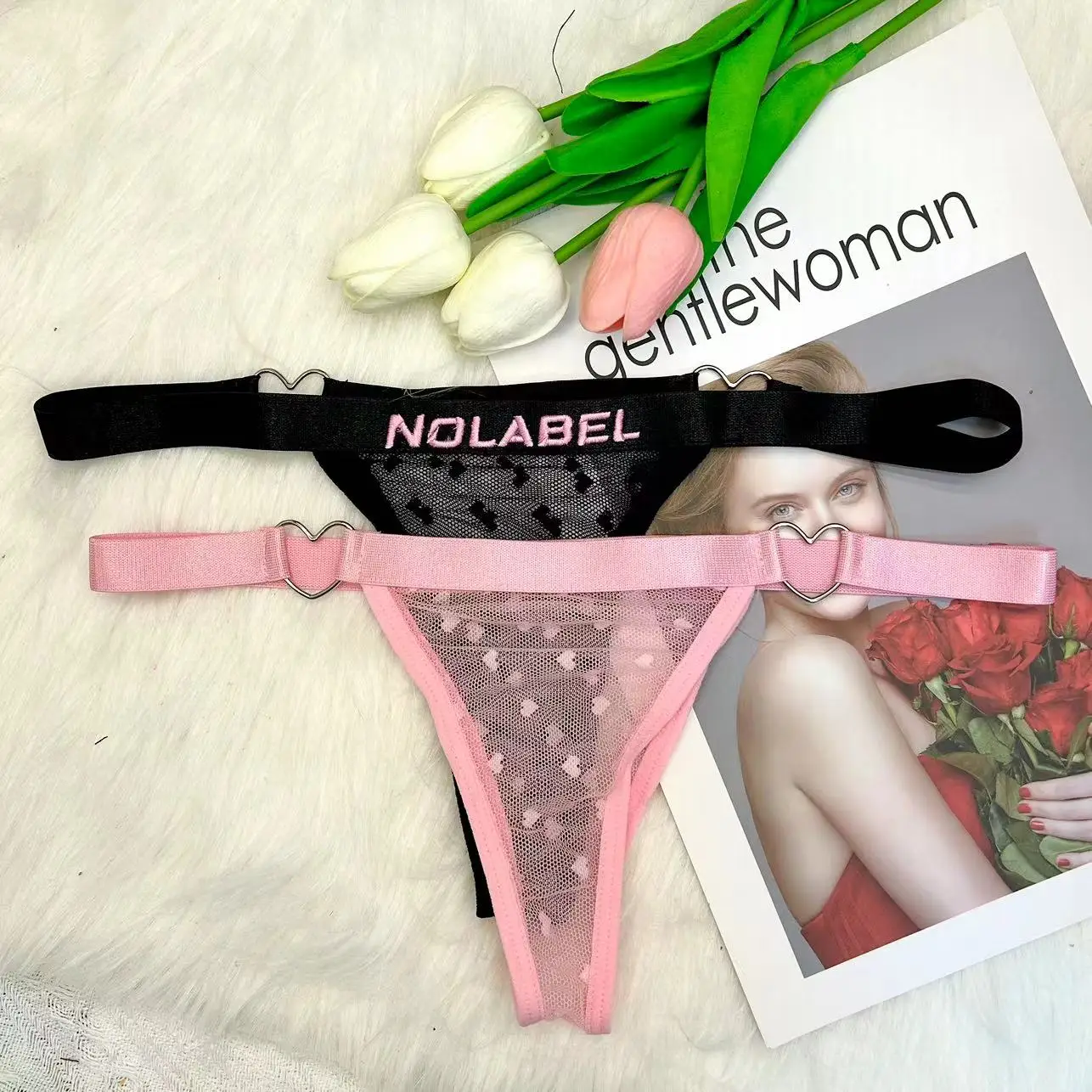 Customizable Bikini Thong with Embroidered Name Personalized G-String Triangle Bra Top Lingerie Set Women Unique Underwear Gift
