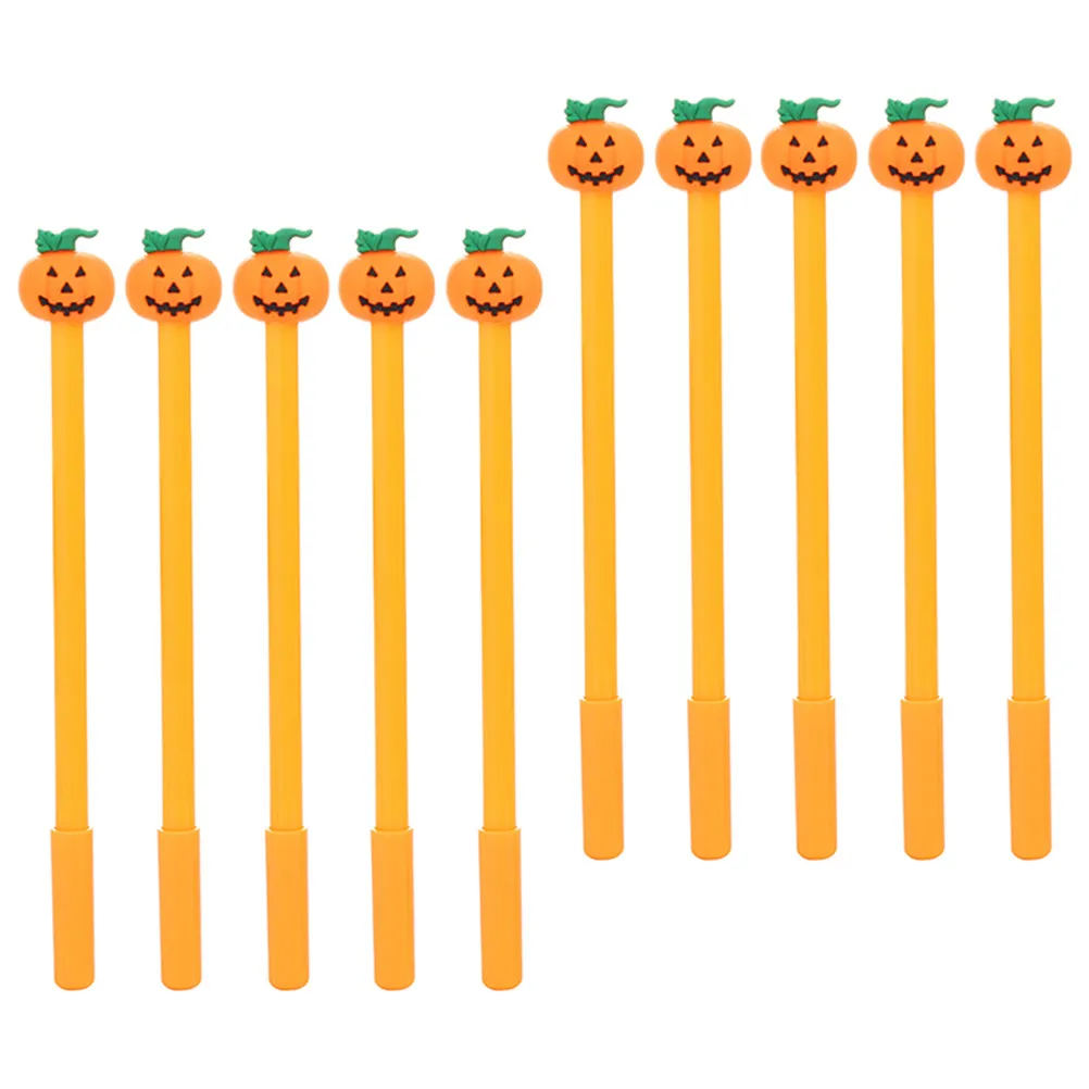 10Pcs Pumpkin Themed Gel Pens Halloween Writing Tool Ergonomic Comfortable Grip Smooth Flow Ink Cartoon Shape Student Gift