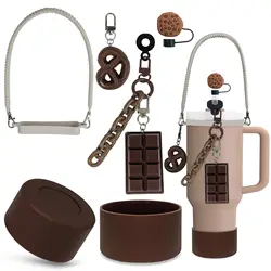 chocolate color cap case Charm lanyard pendant lot Accessories Initial Keychain Handle for Stanley cup bottle Tumbler for Women