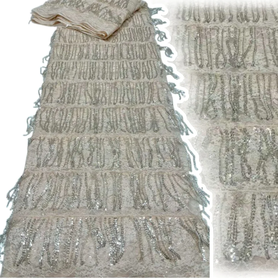 

Элитная африканская кружевная ткань 2026: Королевское высококачественное французское кружево с бисером и пайетками для свадебных и вечерних платьев 2320