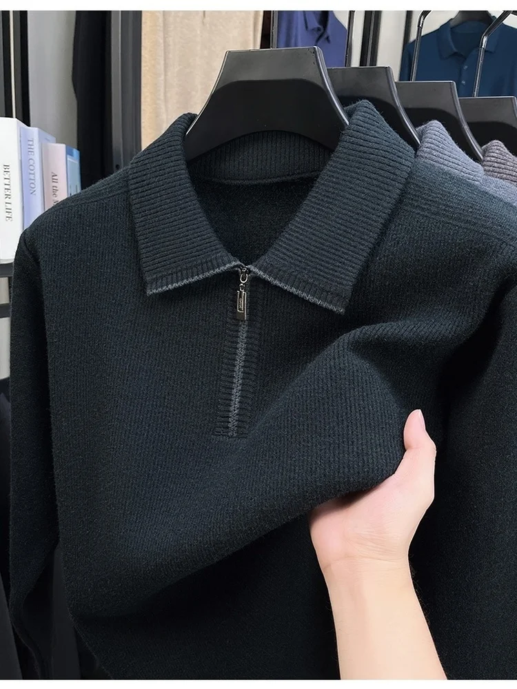 Men's Knitted Sweater Winter Thiened Fce Collared Warm Inner Wear One-Piece Velvet Mid-Year Casual Sle Polyester Fiber