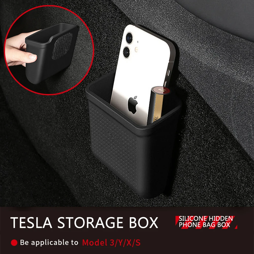 Silicone Car Storage Box For Tesla Model 3 Y S X 2017-2022 2023 Hidden Organizer Tray Bag Box Phone Coin Holder Auto Accessories