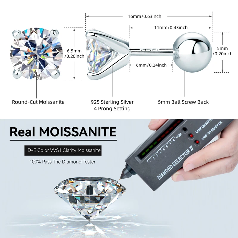 IOGOU anting-anting kancing Moissanite asli 6.5mm untuk wanita 2023 perhiasan halus trendi 925 sekrup manik-manik bulat perak empat kancing telinga cakar