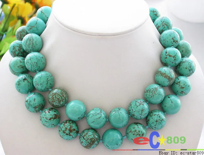 

S826 17“~33" Naturel 16mm round green turquoise bead necklace