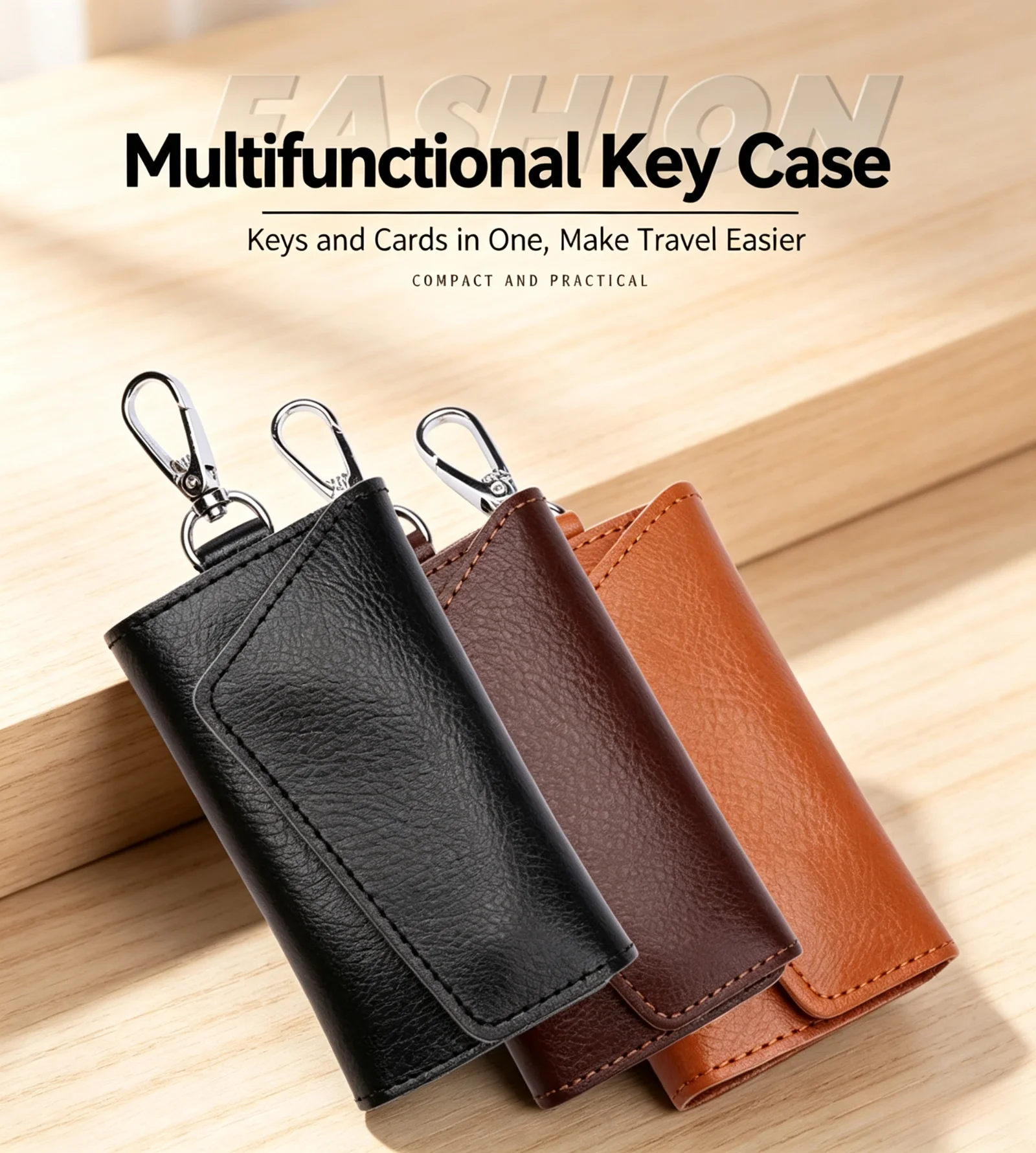 Echtes Leder Schlüsselanhänger Schlüsselhalter Organizer Tasche Autoschlüssel-Geldbörse Haushaltshelfer-Etui Mini-Kartenetui für Männer und Frauen Hochwertiges Geschenk – Detail 2