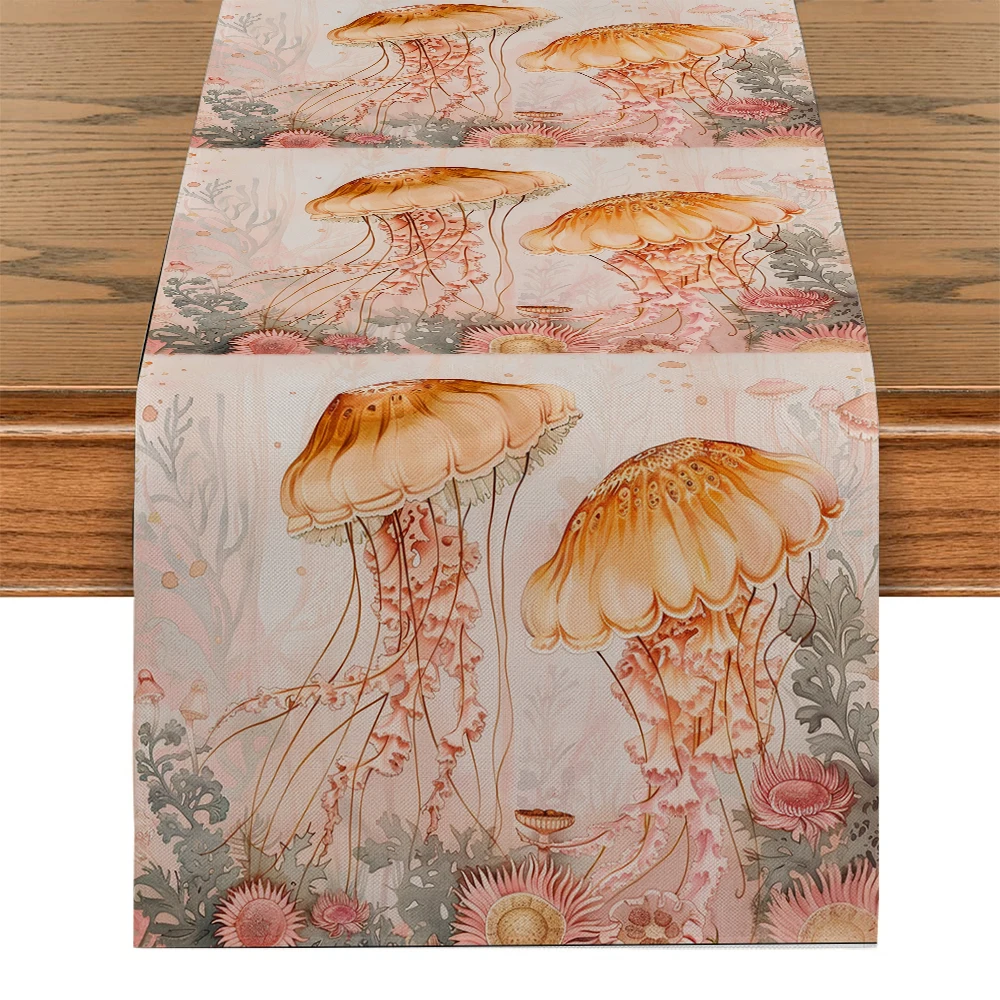 Jellyfish Sea Dream Starry Sky Table Runners Dresser Decor for Kitchen Holiday Party Table Runner Washable Dining Long Cloth